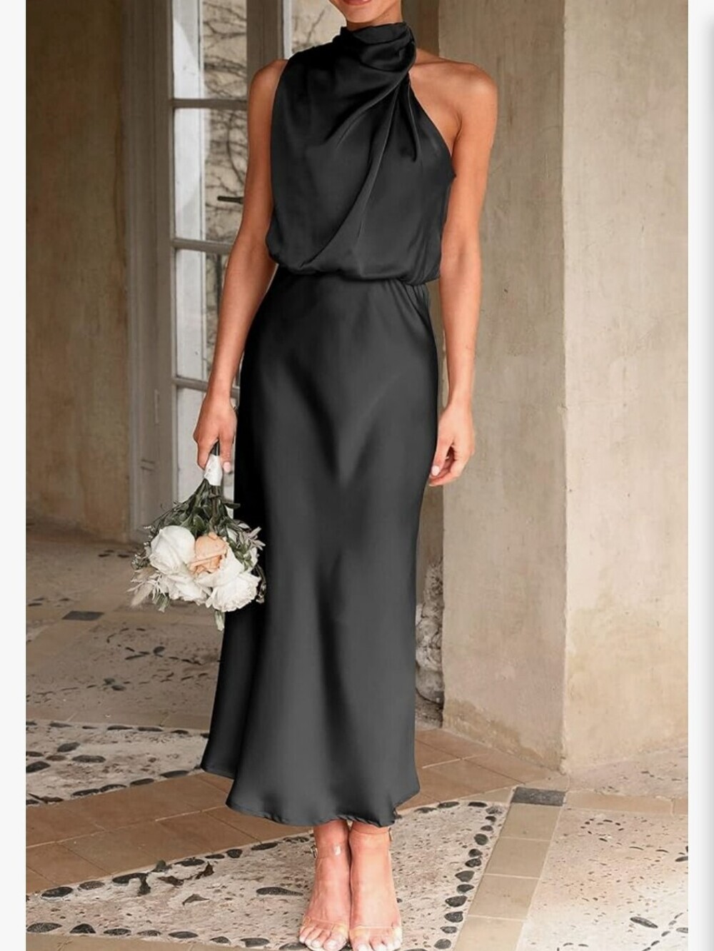 Draped One-Shoulder Black Dress NWT SMALL - Picture 2 of 16